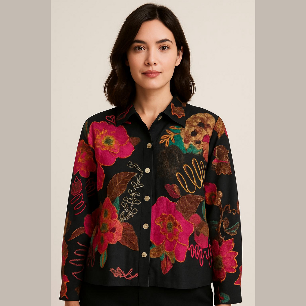Chico's Black Multicolor Embroidered Blazer Size 2